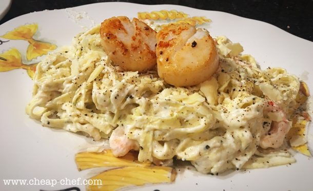 The Cheap Chef Seafood Fettuccine Alfredo