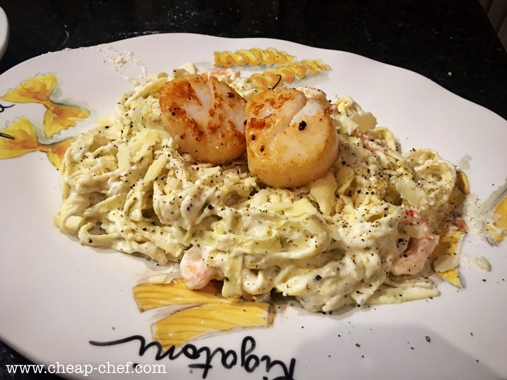 The Cheap Chef Seafood Fettuccine Alfredo